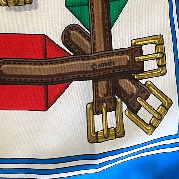 HERMES Silk Scarf Les Sangles 90cm design Jacques Eudel EUC 1980s - Picture 9 of 13